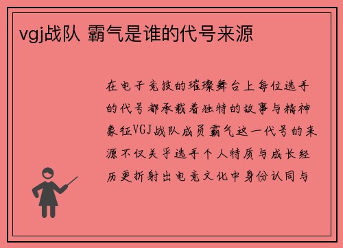 vgj战队 霸气是谁的代号来源