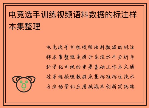 电竞选手训练视频语料数据的标注样本集整理