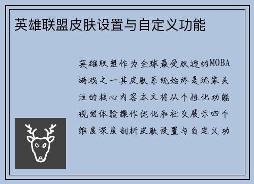英雄联盟皮肤设置与自定义功能